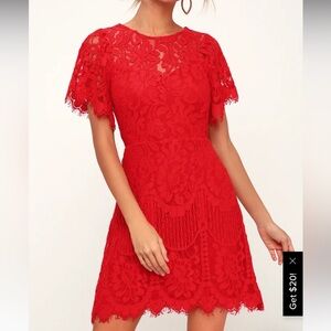 Pearson Red Lace Short Sleeve Dress